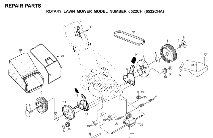 Repair Parts 2 Diagram and Parts List for 6522CH (954222725)(2001-01) Husqvarna Lawn Mower