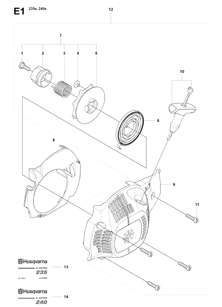Starter Diagram and Parts List for 240E 20080100001-20091400000 Husqvarna Chainsaw