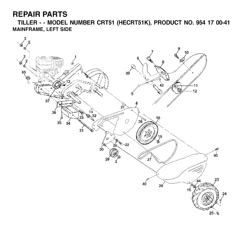 Mainframe, Left Side Diagram and Parts List for CRT51 (954170041-K)(2002-03) Husqvarna Tiller