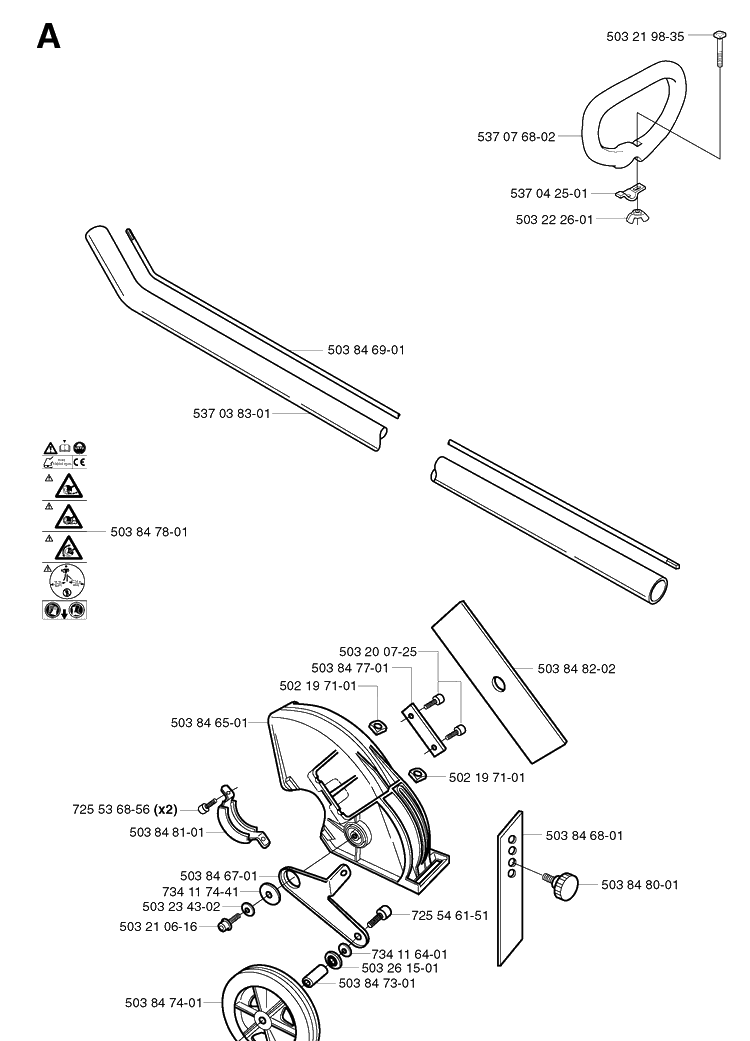 Shaft And Handle Diagram and Parts List for 326EX 20020500001-20144799999 Husqvarna Edger