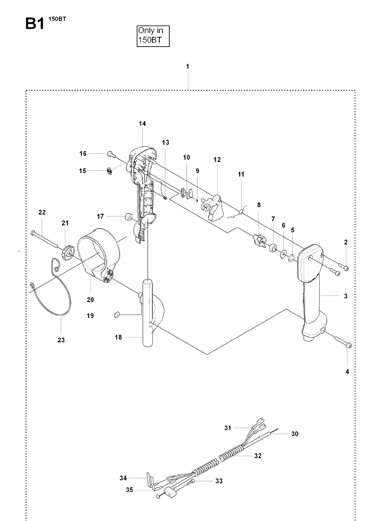 Handle And Controls Diagram and Parts List for 150BT 20084000001-20194199999 Husqvarna Leaf Blower / Vacuum