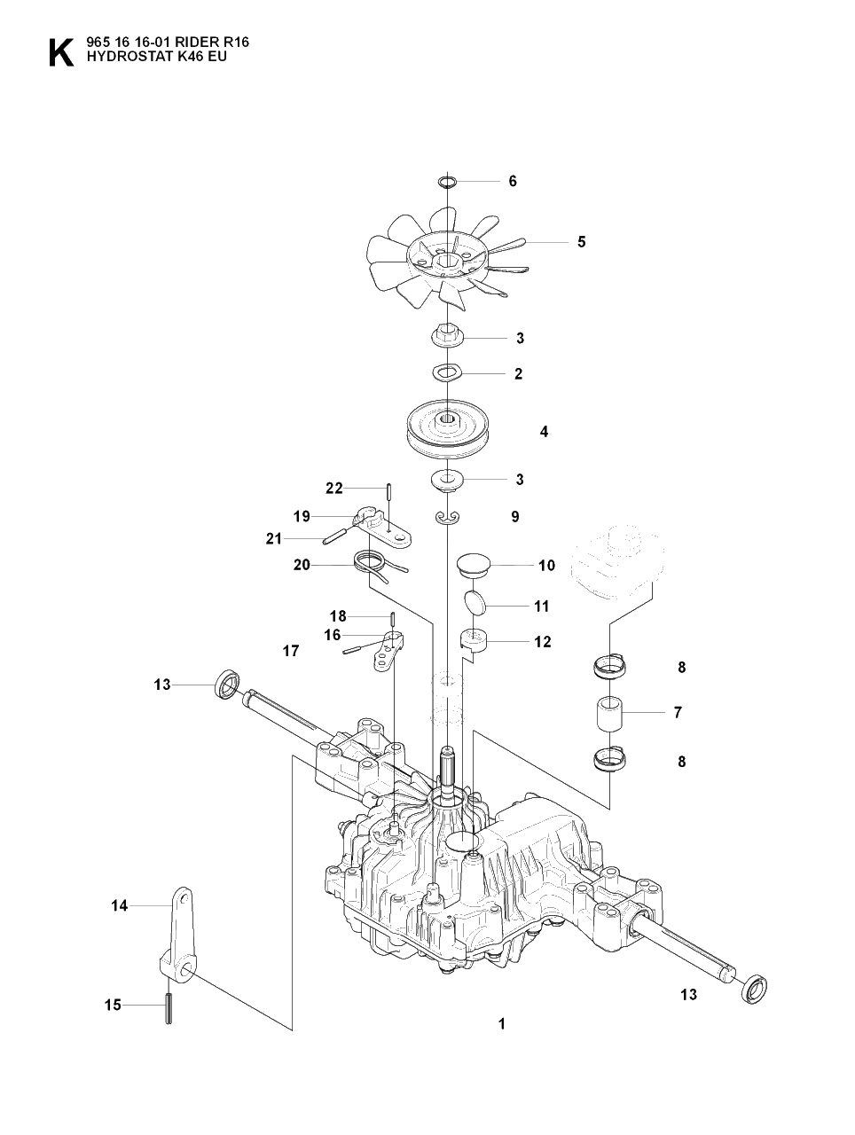 Transmission Diagram and Parts List for R16 (965161601)(2007-06) Husqvarna Lawn Tractor