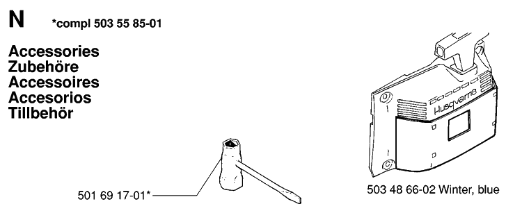 Accessories Diagram and Parts List for 42 19944900001-19950600000 Husqvarna Chainsaw