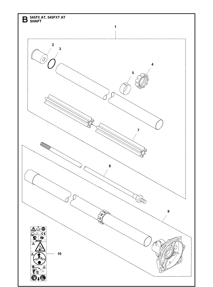 Shaft Diagram and Parts List for 545FXAT  Husqvarna Brush Cutter