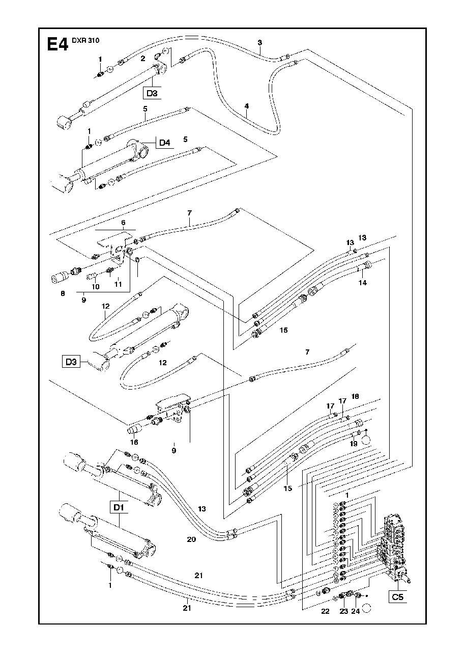 Hydraulic Hoses Arm Diagram and Parts List for DXR310 (44 & Above)(2013-08) Husqvarna Demolition Hammer