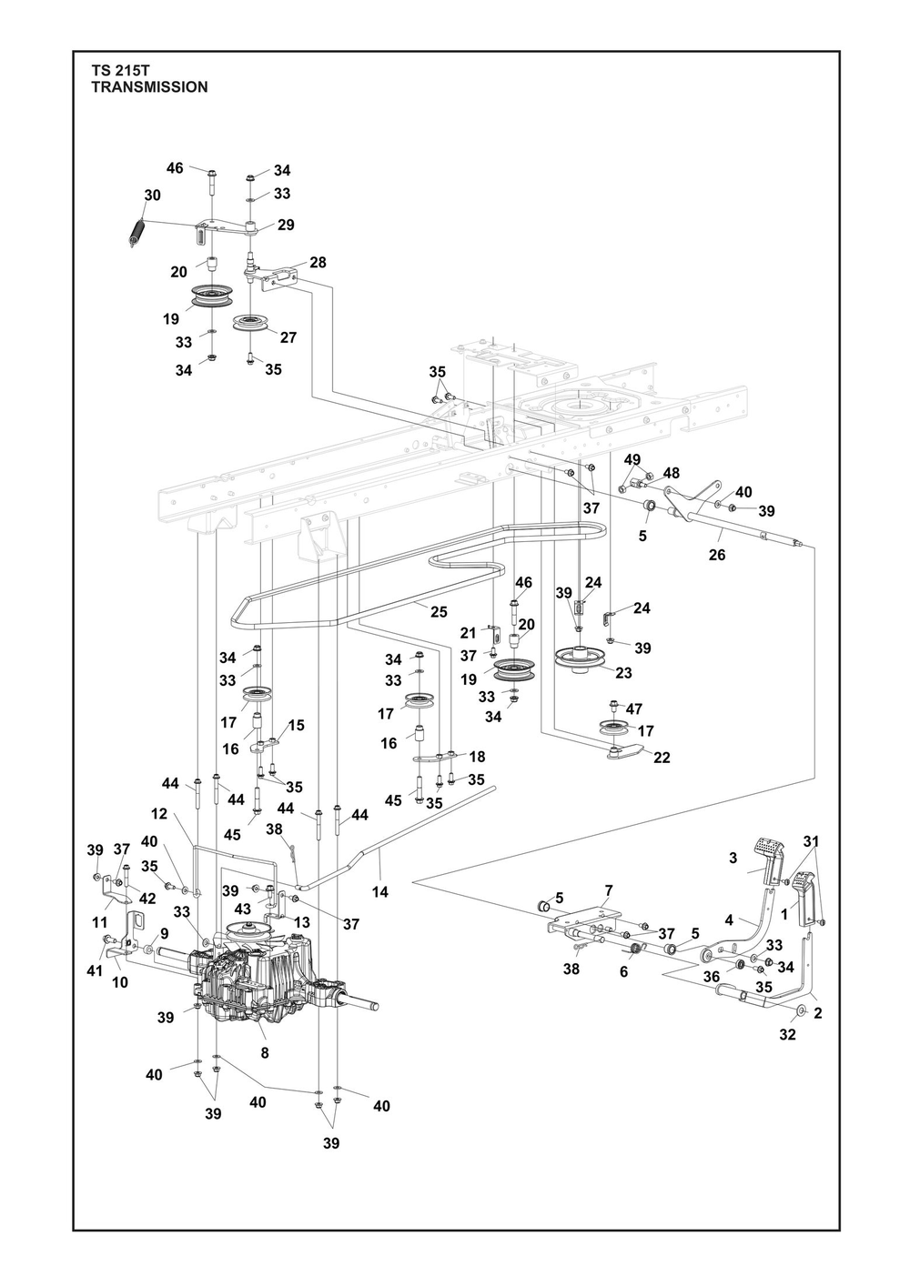 Transmission Diagram and Parts List for TS215T  Husqvarna Lawn Tractor