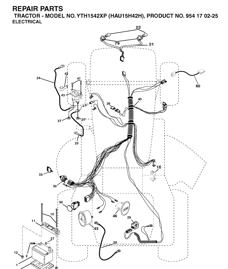 Electrical Diagram and Parts List for YTH1542XP (HAU15H42H)(2004-09) Husqvarna Lawn Tractor