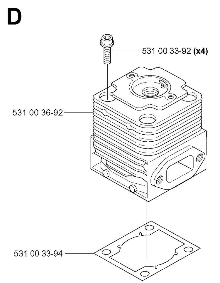 Cylinder Diagram and Parts List for 155BT 20053300001-Current Husqvarna Leaf Blower / Vacuum
