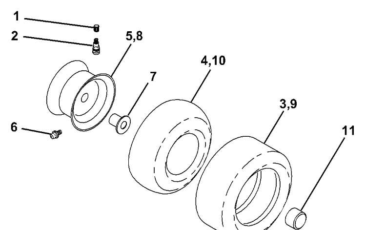 Wheels And Tires Diagram and Parts List for LTH130 (954140005F)(1998-07) Husqvarna Lawn Mower