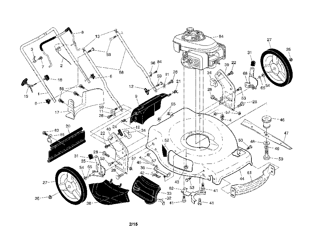 Engine/housing/handle Diagram and Parts List for HU700F-96145000903  Husqvarna Lawn Mower