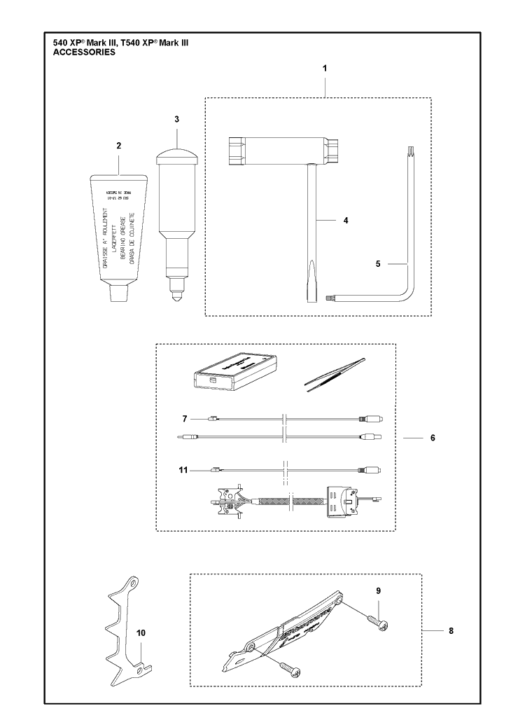 Accessories Diagram and Parts List for 540XP Mark III Husqvarna Chainsaw