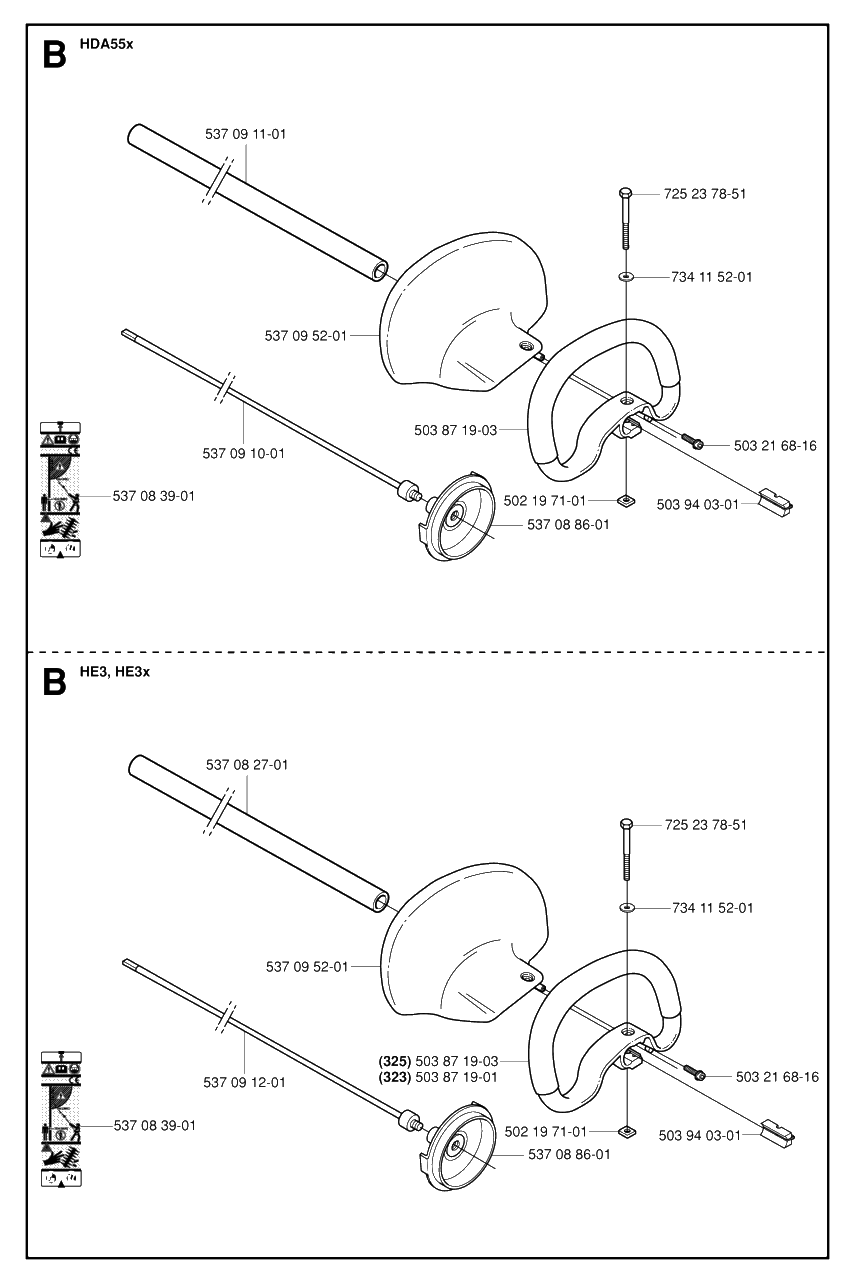 Shaft And Handle Diagram and Parts List for HA110 20050600001 - 20054000000 Husqvarna Trimmer