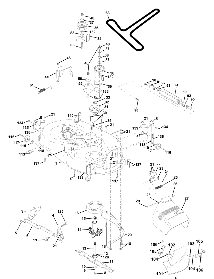 Mower Deck Diagram and Parts List for LTH130 (954140005F)(1998-07) Husqvarna Lawn Mower
