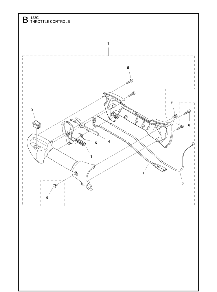 Throttle Controls Diagram and Parts List for 122C 966712701 Husqvarna Edger