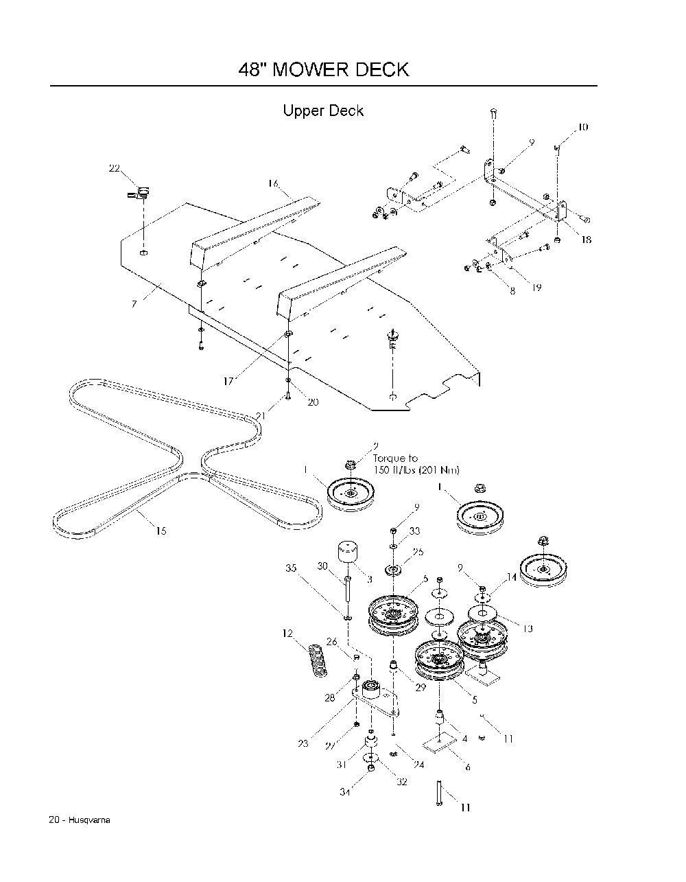 48inch Cutting Deck-- Upper Diagram and Parts List for WH4817966947002 2008-08 Husqvarna Lawn Mower