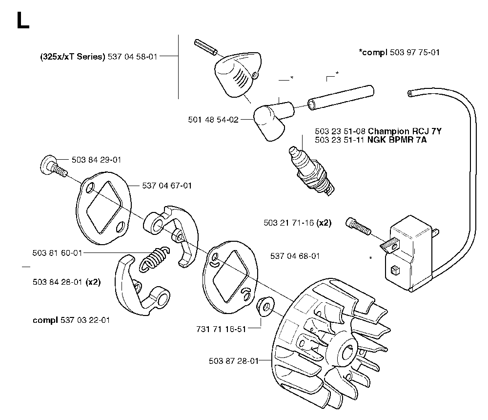 Ignition System And Clutch Diagram and Parts List for 325RXT 2002-01 Husqvarna Brush Cutter