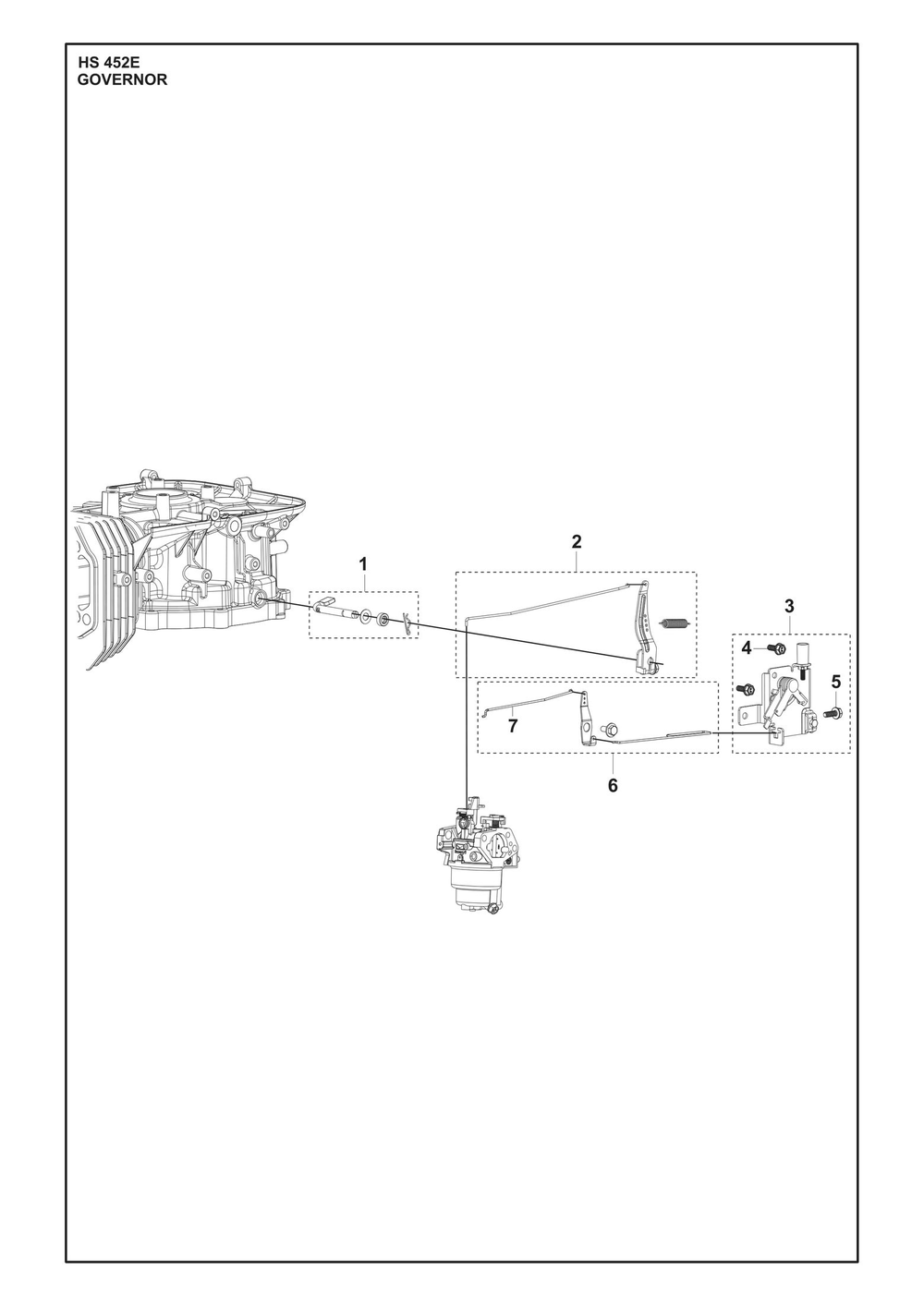 Governor Diagram and Parts List for HS452E  Husqvarna Engine
