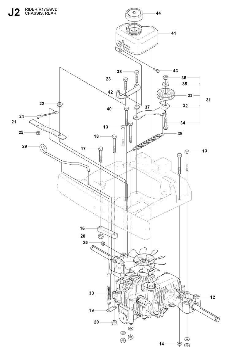 Transmission 2 Diagram and Parts List for RIDER175AWD (965105001)(2009-04) Husqvarna Lawn Mower