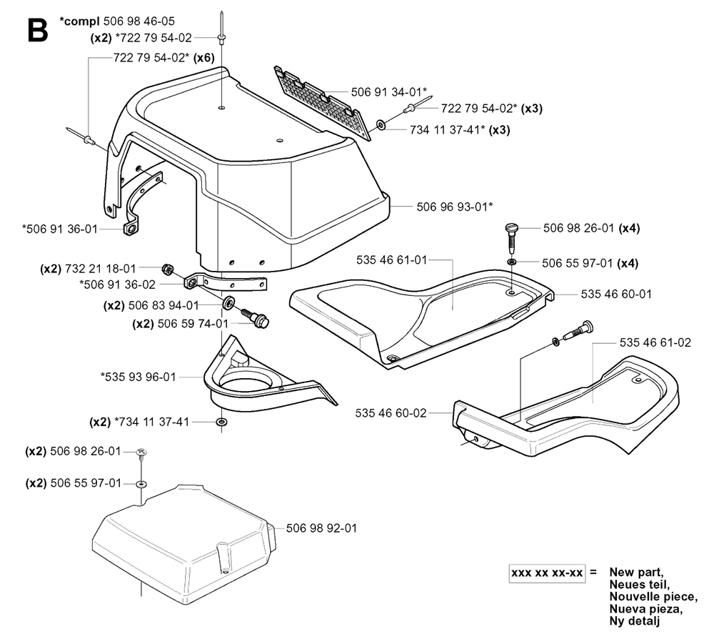 Hood Diagram and Parts List for R11 (953519401)(2006-01) Husqvarna Lawn Tractor