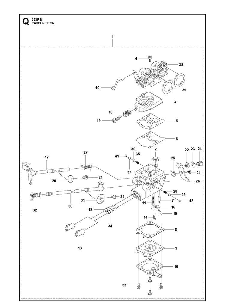 Carburetor Diagram and Parts List for 253RB 20101000001-20182200000 Husqvarna Brush Cutter