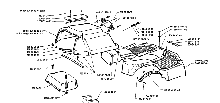 Upper Deck Assembly Diagram and Parts List for RIDER8508 1990-02 Husqvarna Lawn Mower