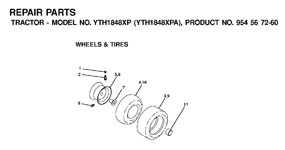 Wheels And Tires Diagram and Parts List for YTH1848XPA (954567260)(2001-02) Husqvarna Lawn Tractor