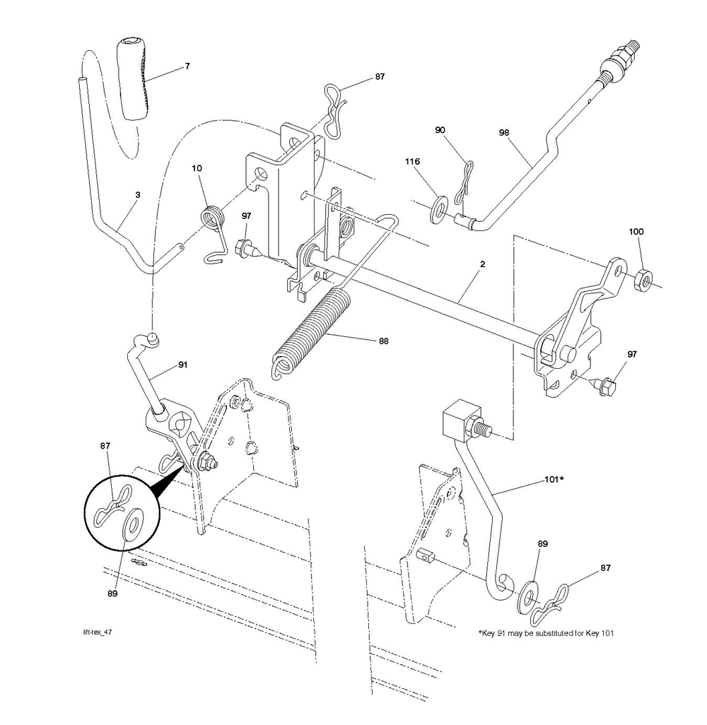 Mower Lift Lever Diagram and Parts List for YTH1842 2018 Husqvarna Lawn Tractor