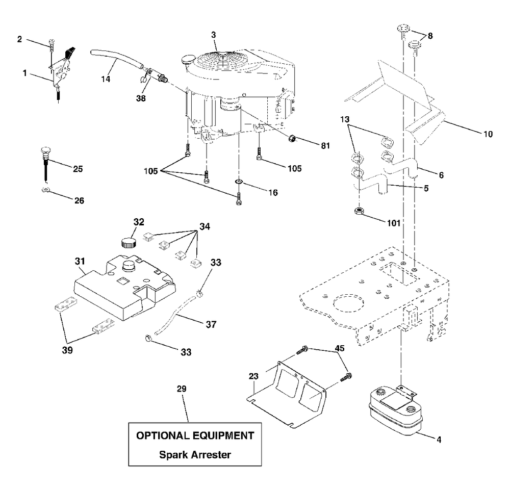 Engine Diagram and Parts List for YTH1848XP (954567260-D)(2001-12) Husqvarna Lawn Tractor