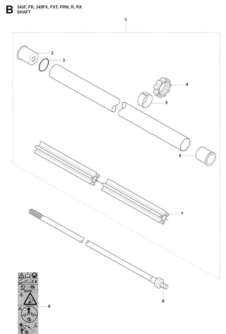 Shaft Diagram and Parts List for 343FRM  Husqvarna Brush Cutter