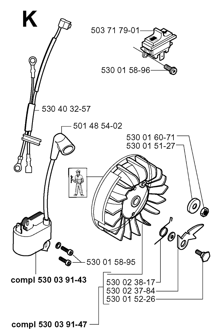 Ignition System Diagram and Parts List for 141 20013500001-20030100000 Husqvarna Chainsaw