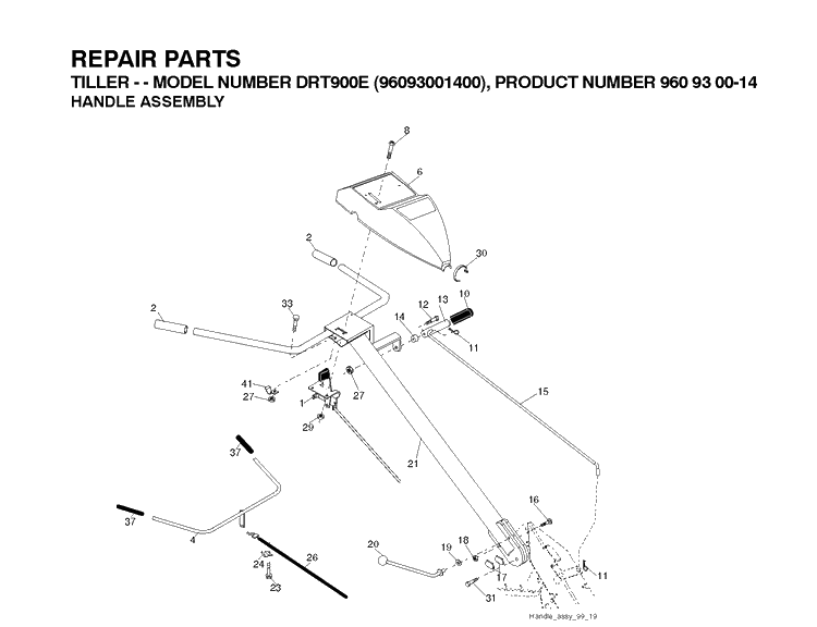 Handle Diagram and Parts List for DRT900E (96093001401)(2010-10) Husqvarna Cultivator