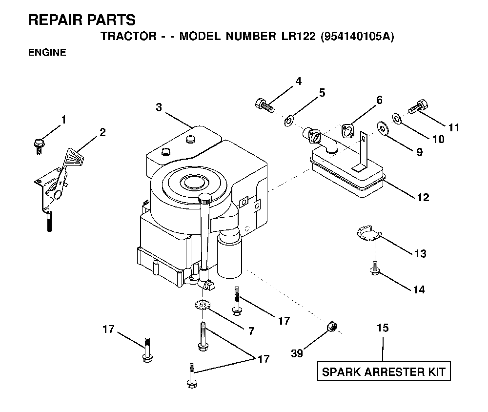 Engine Diagram and Parts List for LR122 (954140105A)(1999-09) Husqvarna Lawn Tractor