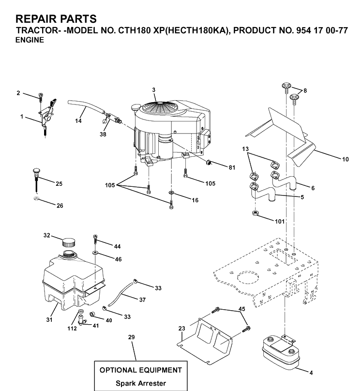 Engine Diagram and Parts List for CTH180XP (HECTH180KA)(2003-01) Husqvarna Lawn Tractor