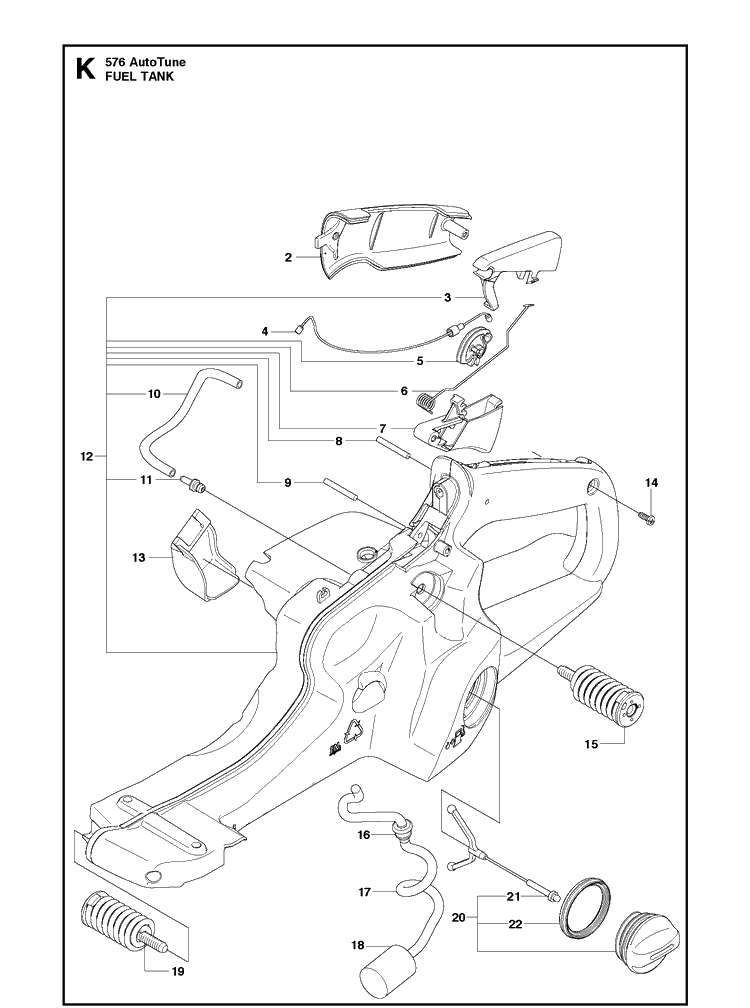 Fuel Tank Diagram and Parts List for 576XP 20130900001-Current Husqvarna Chainsaw