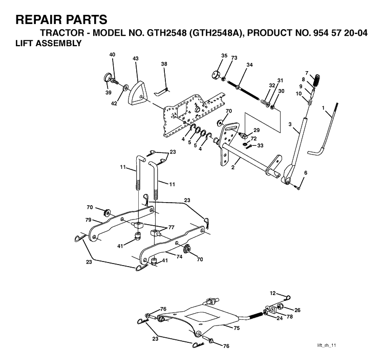 Mower Lift / Deck Lift Diagram and Parts List for GTH2548 (954572004)(2004-05) Husqvarna Lawn Tractor