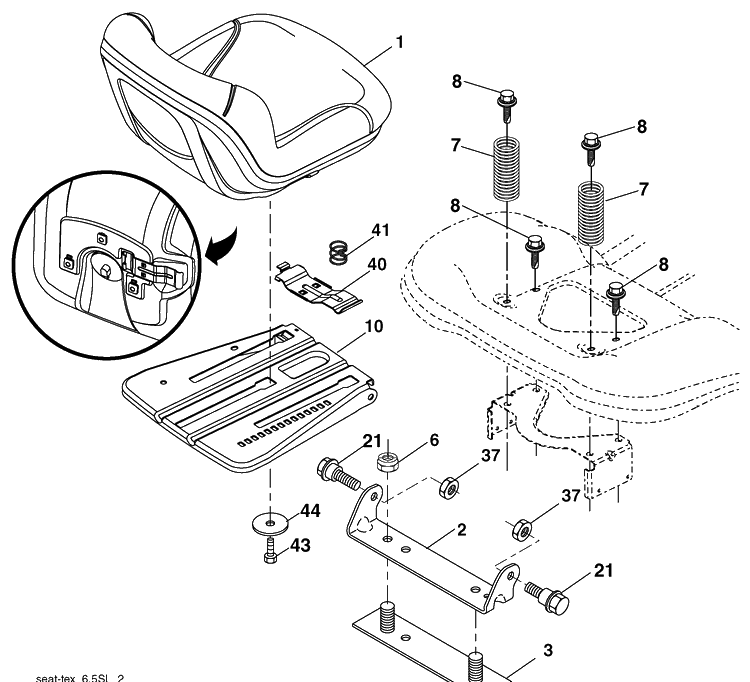 Seat Assembly Diagram and Parts List for YTH23V48 (96045008600)(2010-01) Husqvarna Lawn Mower
