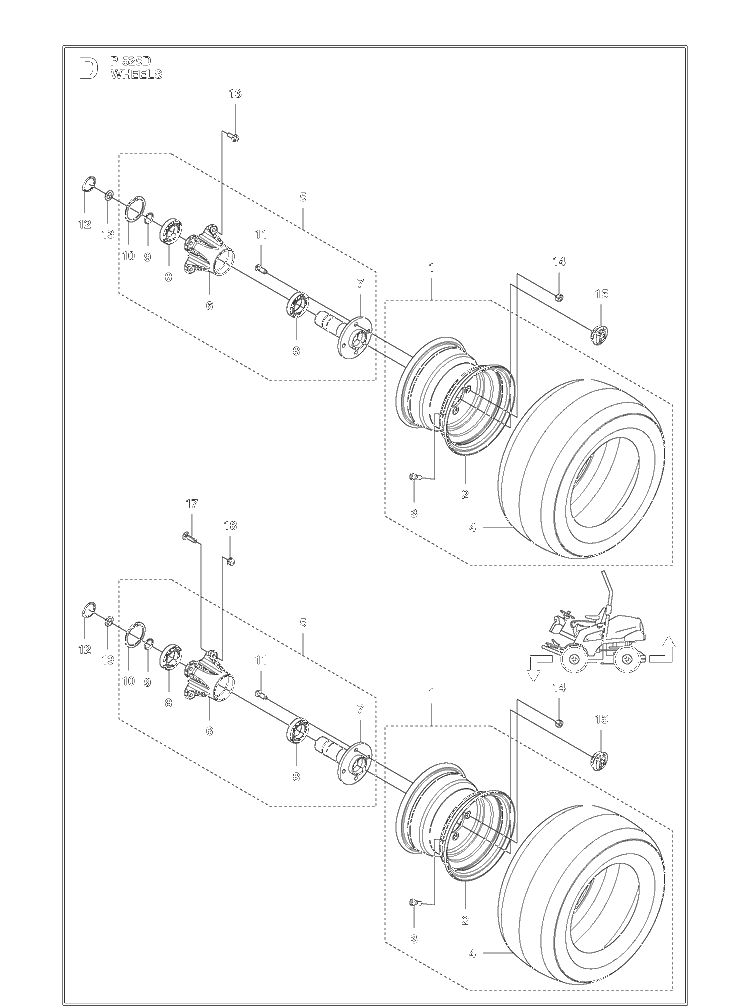 Wheels And Tires Diagram and Parts List for P525D (966607401)(20120100001-20143999999) Husqvarna Lawn Mower