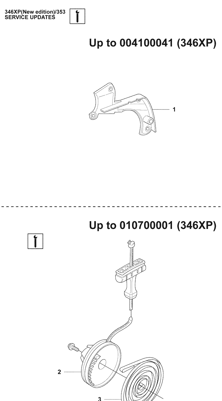 Service Updates And Chainbrake / Starter Diagram and Parts List for 353 2009-02 Husqvarna Chainsaw