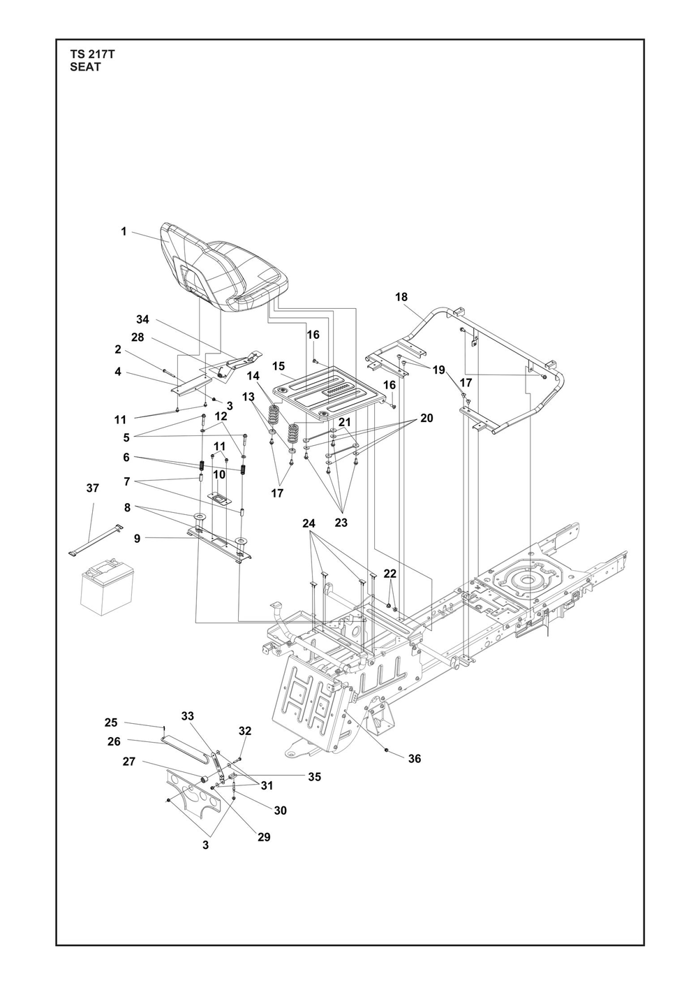 Seat Diagram and Parts List for TS217T  Husqvarna Lawn Tractor