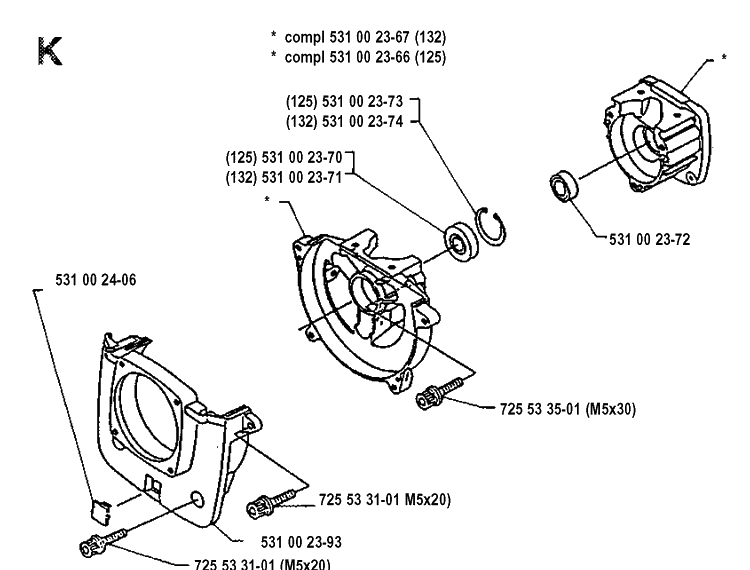 Crankcase Diagram and Parts List for 132LD 19904400001-19920100000 Husqvarna Edger