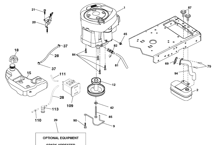 Engine Diagram and Parts List for YTH2042 (96043010601)(2010-02) Husqvarna Lawn Mower