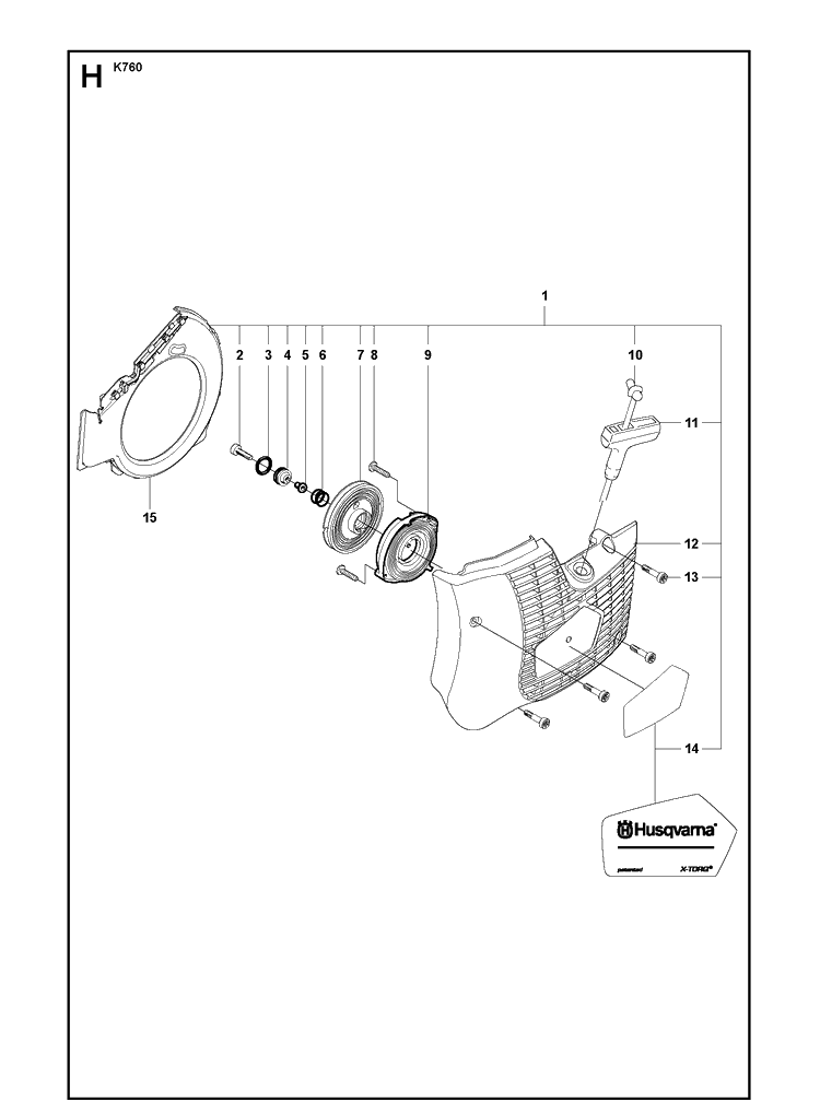 Starter Diagram and Parts List for K760 2011-08 Husqvarna Lawn Tractor Accessories