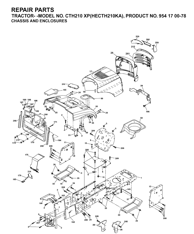 Chassis And Enclosures Diagram and Parts List for CTH210XP (HECTH210KA)(2003-01) Husqvarna Lawn Tractor