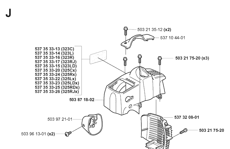 Cylinder Cover Diagram and Parts List for 325CX 20051800001-20051800000 Husqvarna Edger