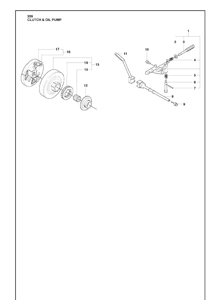 Clutch And Oil Pump Diagram and Parts List for 359 2010-02 Husqvarna Chainsaw