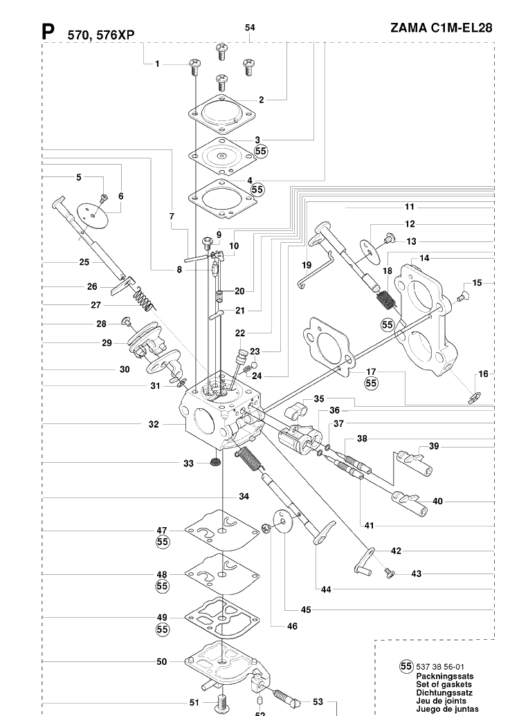 Carburetor Details Diagram and Parts List for 576XP-576XPEPA 20083100001-20100100000 Husqvarna Chainsaw