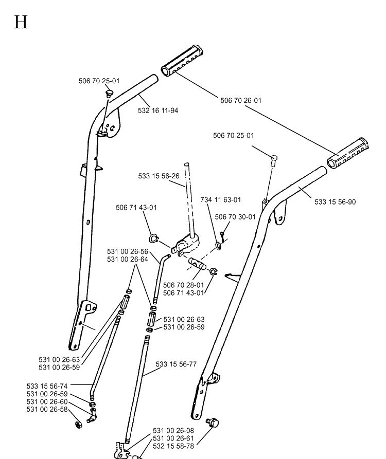 Handle 2 Diagram and Parts List for 10-30  Husqvarna Snow Blower