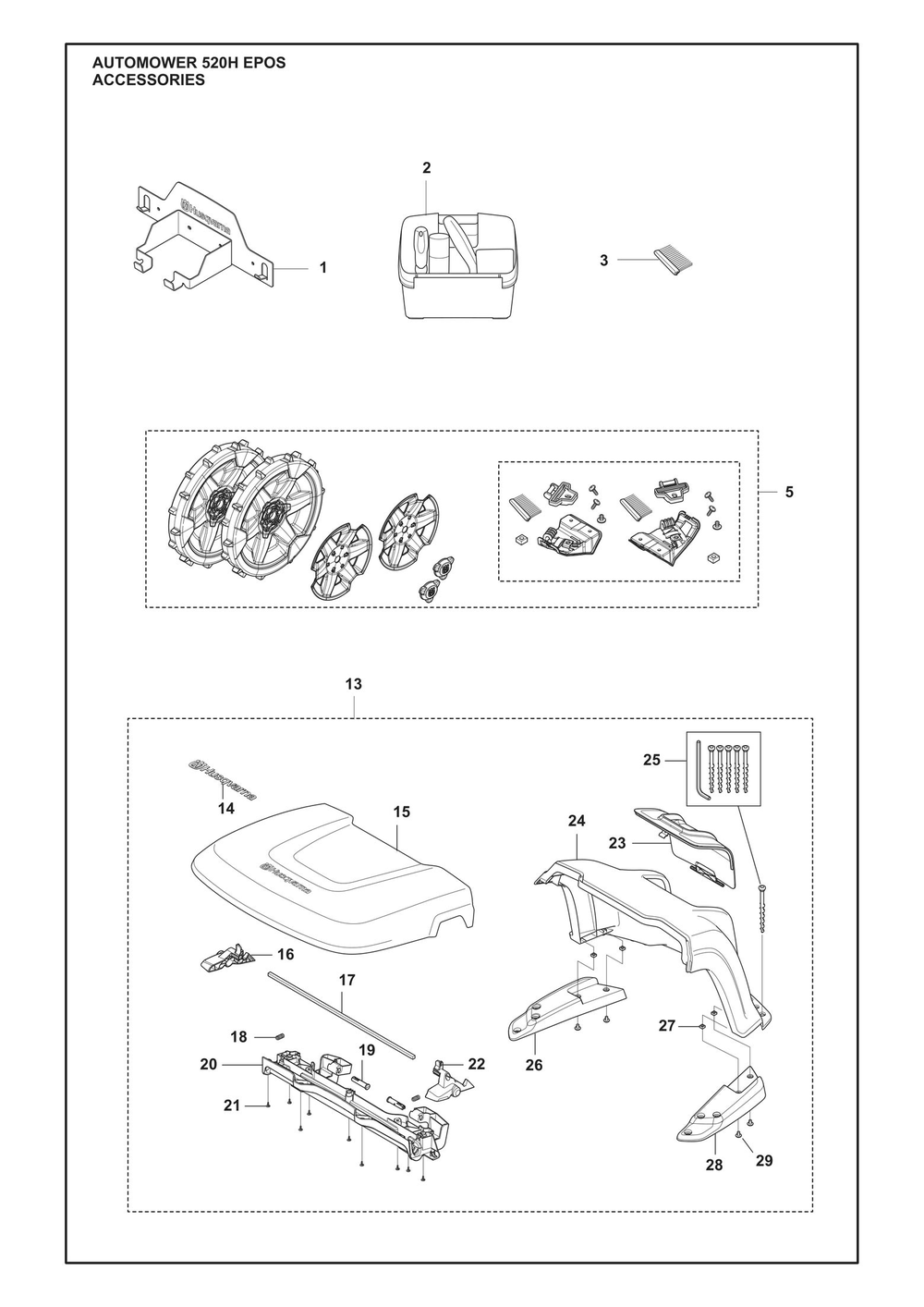Accessories Diagram and Parts List for 520HEPOS  Husqvarna Lawn Mower