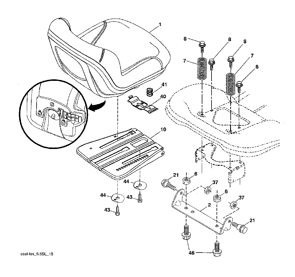 Seat assembly Diagram and Parts List for 96043028100  Husqvarna Lawn Tractor