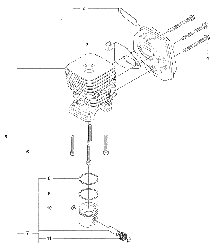 Cylinder / Muffler Diagram and Parts List for 327P4 2008-03 Husqvarna Pole Saw